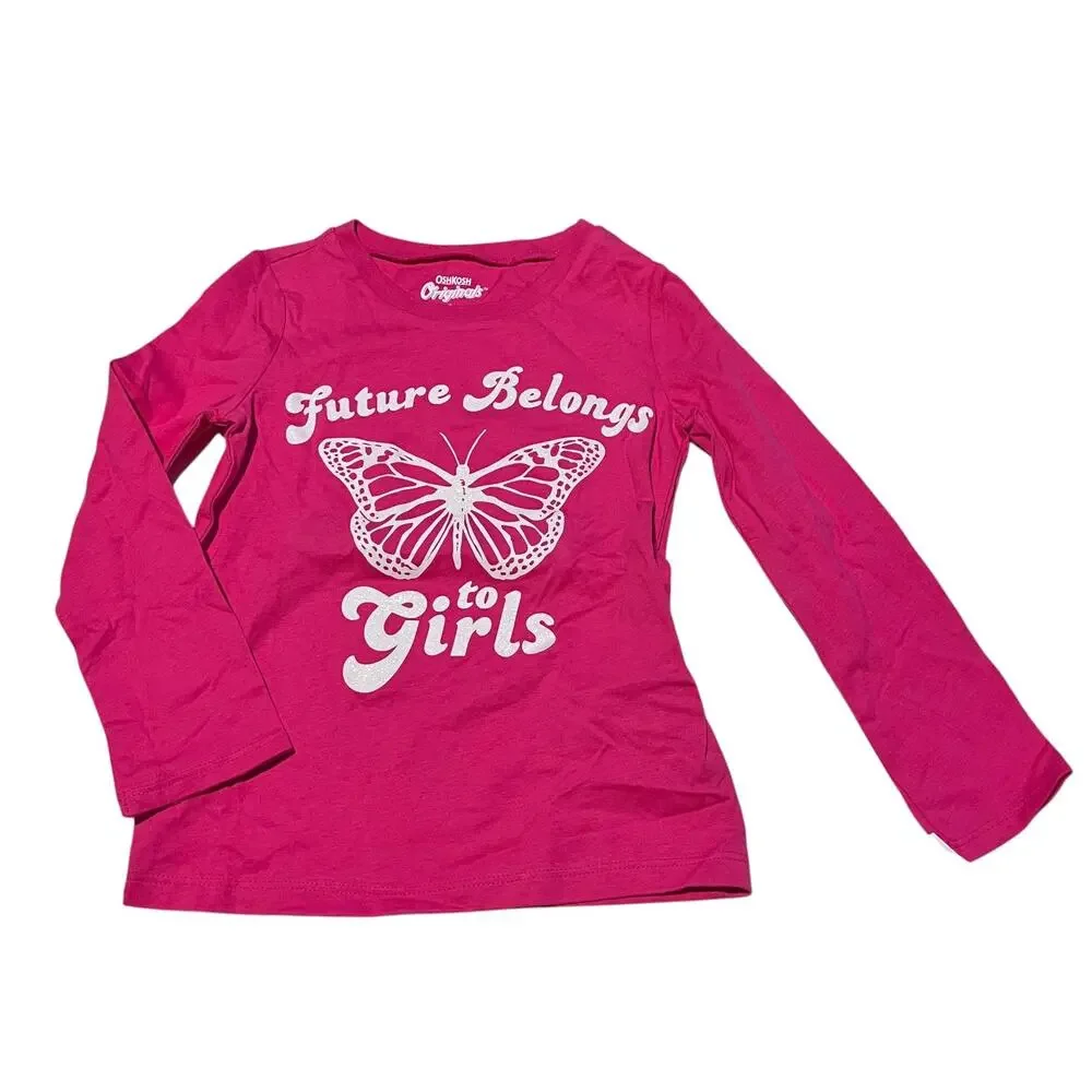 OshKosh Girls Size 4 Pink Butterfly Future Belongs to Girls Shirt NWT